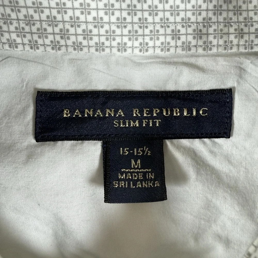 Banana Republic Shirt Men's 15-15.5‎ Gray Geometric Button Up Slim Long Sleeve